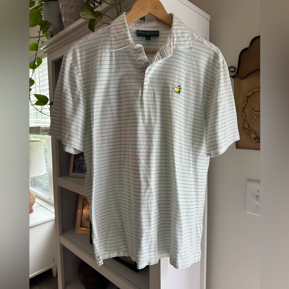 Master’s Collection Classic White and Green Striped Polo Golf Shirt